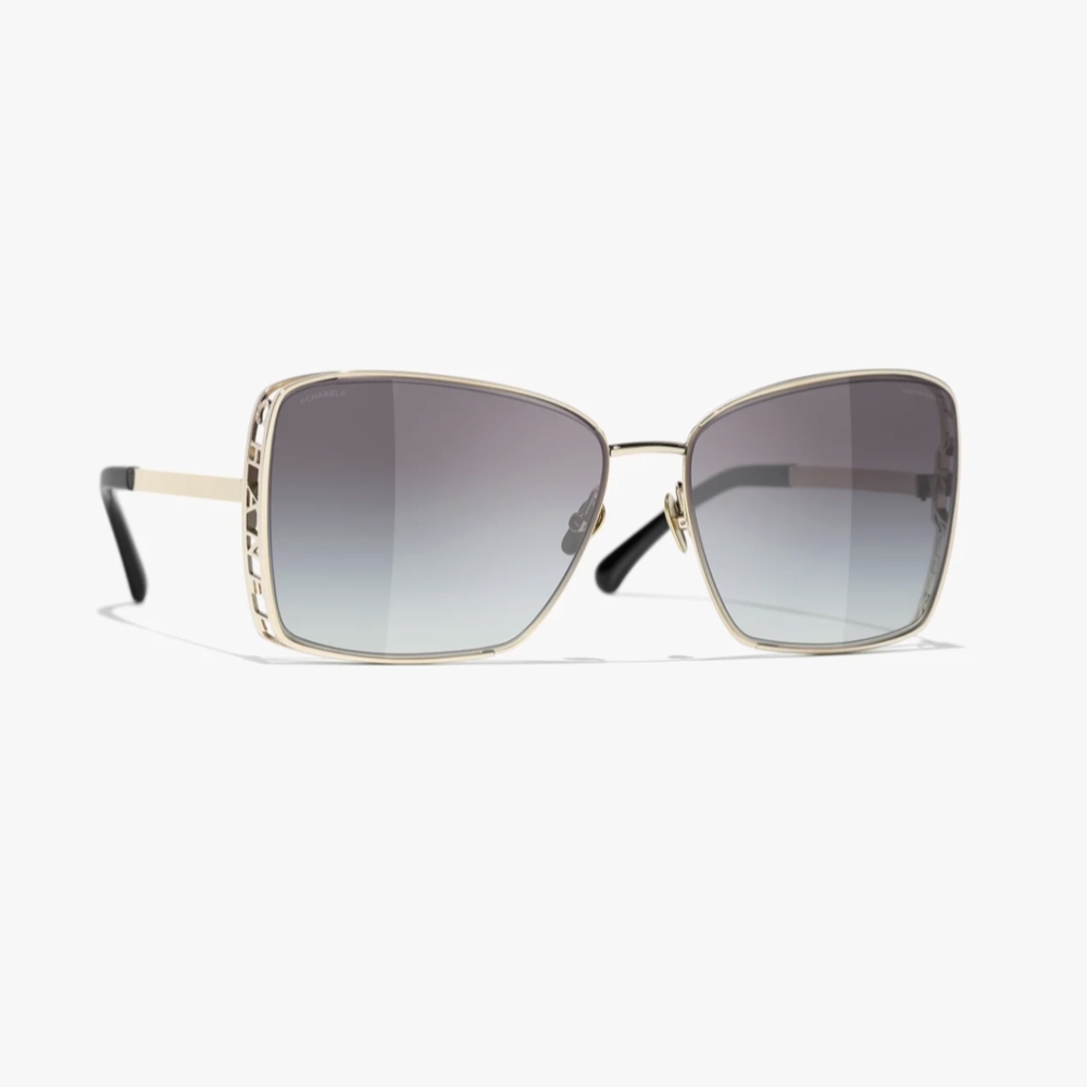 CHANEL Gold and Black Square Sunglasses